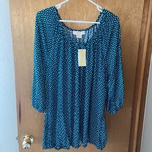 Michael Kors BNWT 3x teal/black geometric blouse